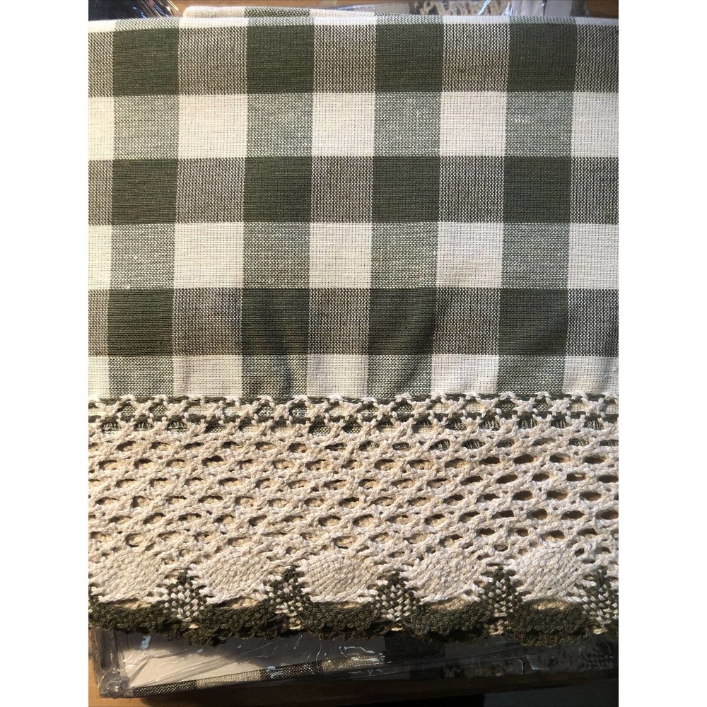 Pair of two Valance Buffalo Check Window Curtain, 58" x 14", Sage & Ivory